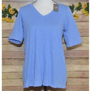 NWT J Jill Elliptical Slub Tee Shirt Ladies S Blue Short Sleeve V-Neck Cotton